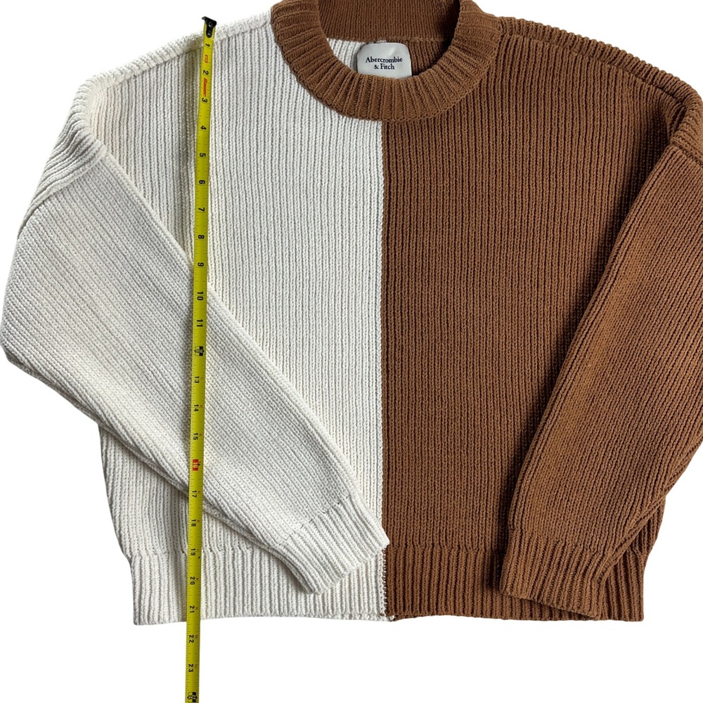 Abercrombie‎ & Fitch Colorblock Chenille Crewneck Sweater Brown Cream M - Picture 4 of 8